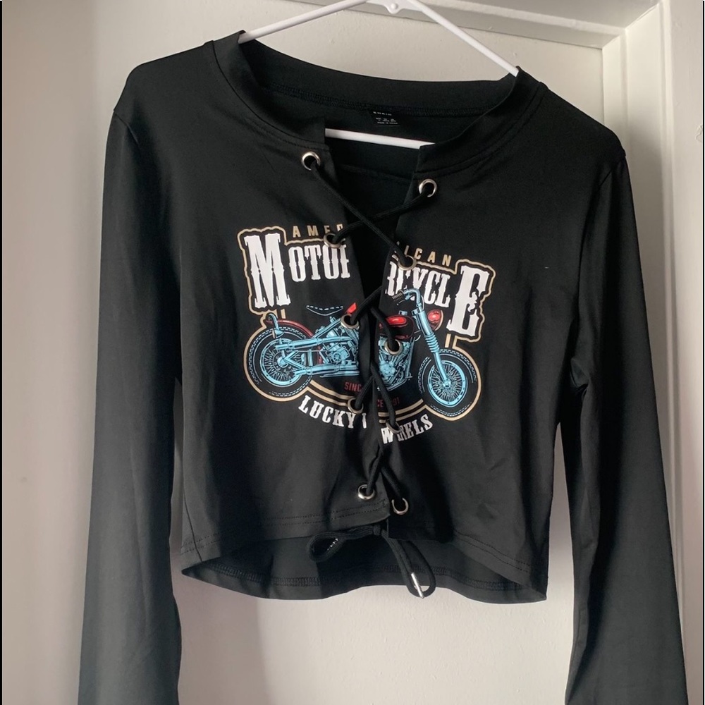 Lace up long sleeve motorcycle t-shirt cropped